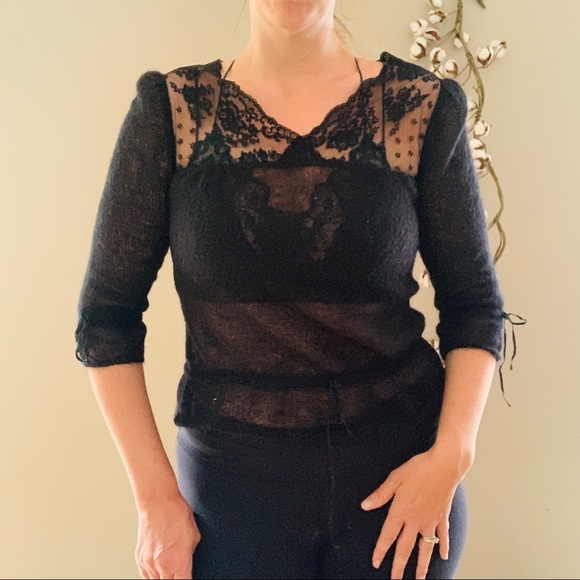 Free People Black Sweater with Lace Yoke - Picture 2 of 6